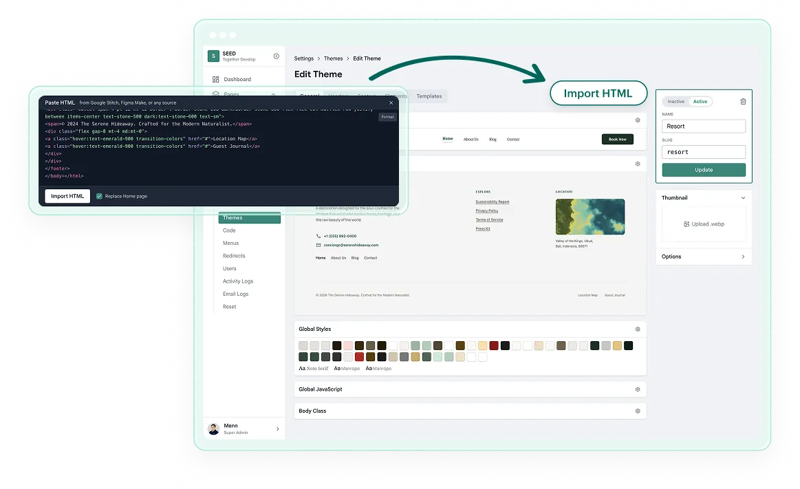 Paste HTML into SeedWebs and publish instantly